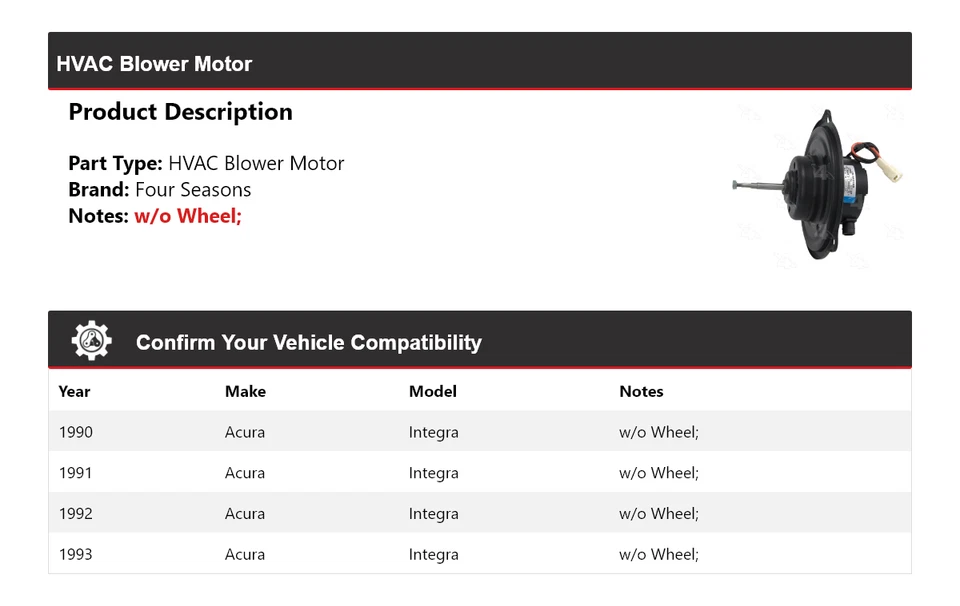 Motor soplador de climatización Acura Integra 1990-1993 4 estaciones 1991 1992 Foto 2 de 4
