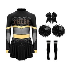 DE Mädchen Cheer Leader Kostüm Cheerleading Uniform Langarm Kleid Karneval Set