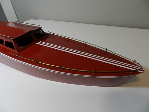 VINTAGE TOY BOAT- VINTAGE TIN SPEEDBOAT- 28 IN. LONG- HORNBY- MECCANO ?? - Picture 2 of 16