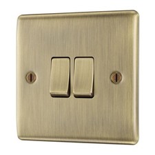 Image of BG Nexus Metal NAB42 -ANTIQUE BRASS MATT GOLD Double Light Switch 2 Gang 2 Way