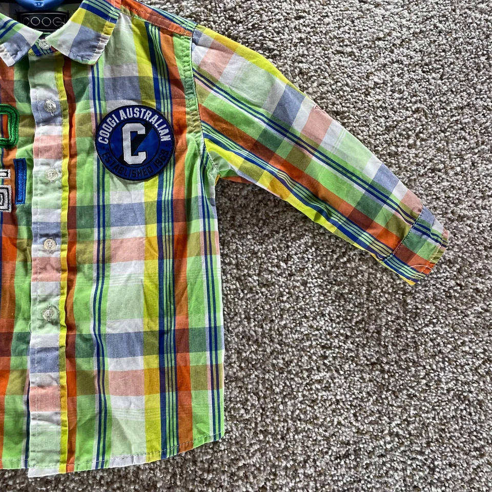 Camisa COOGI Niños 3T Verde Blanco Cuadros Manga Larga Ropa de Calle Algodón Niños Botón Foto 4 de 4
