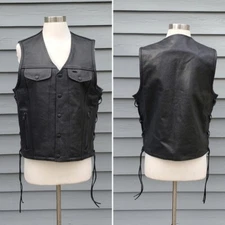 Z1R Moto Motorcycle Gaucho Conceal Carry CCW Black Leather Snap Vest Mens Med