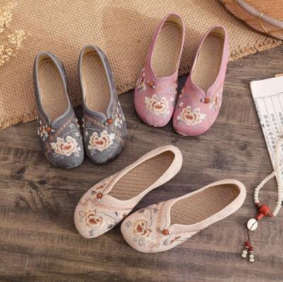 Women's Chinese Folk Embroidered Flat Shoes Floral Mary Jane Shoes ...