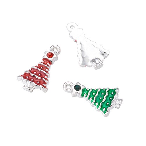 10pc Colorful Alloy Enamel Christmas Tree Pendants Rhinestone Dangle Charms 21mm - Picture 2 of 11