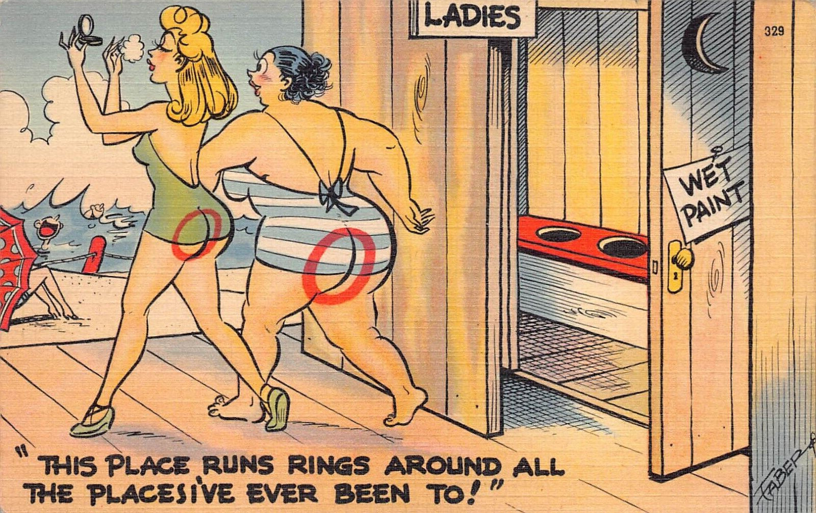 Antique Postcard Novelty Card  This Place Runs Rings Around All The Places ....