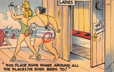 Antique Postcard Novelty Card  This Place Runs Rings Around All The Places ....