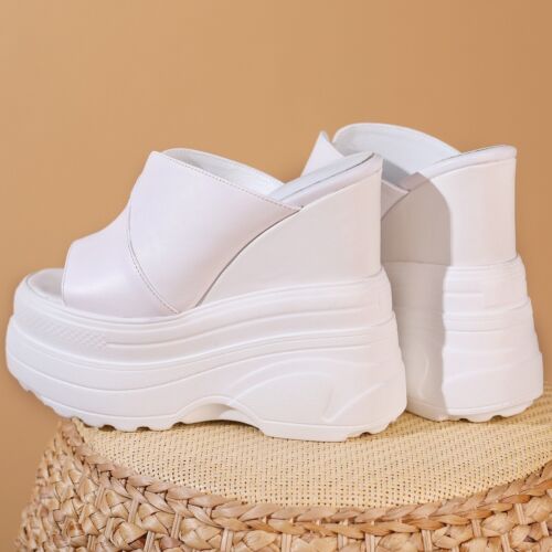 Sandalias de tacón alto de cuero para mujer talla grande Mules zapatos de salón de plataforma talla grande - Imagen 8 de 16