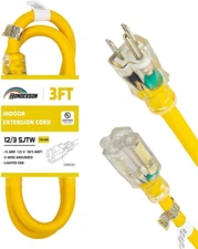 Indoor Outdoor Extension Cord Weatherproof with Lighted End, UL Listed, 12 Gauge