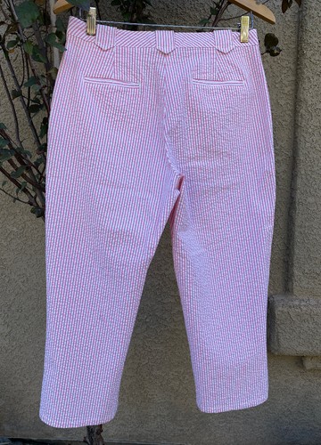 Liz Claiborne Audra Capri Stretch Pants Size 8 Mid-Rise Zip Striped Pink & White - Picture 3 of 12