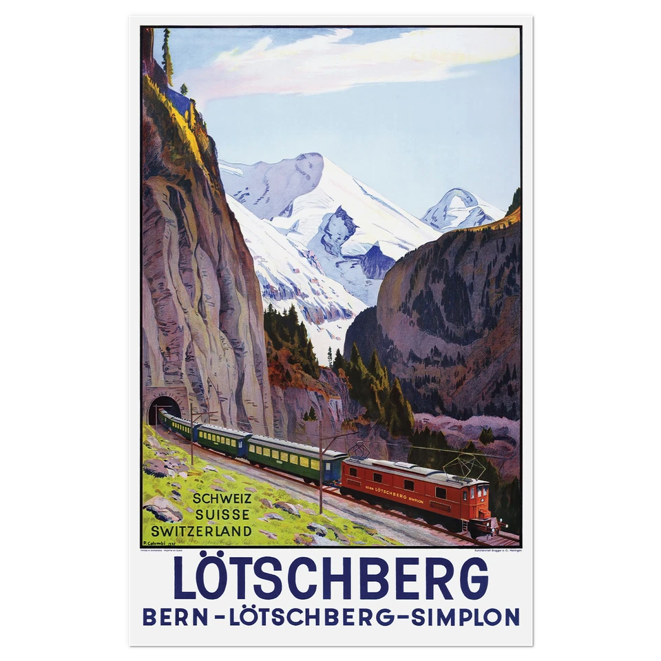 Poster Lötschberg, 1937 | 22x34" Big size A1 | Switzerland, railroad wall art - Image 4 of 4