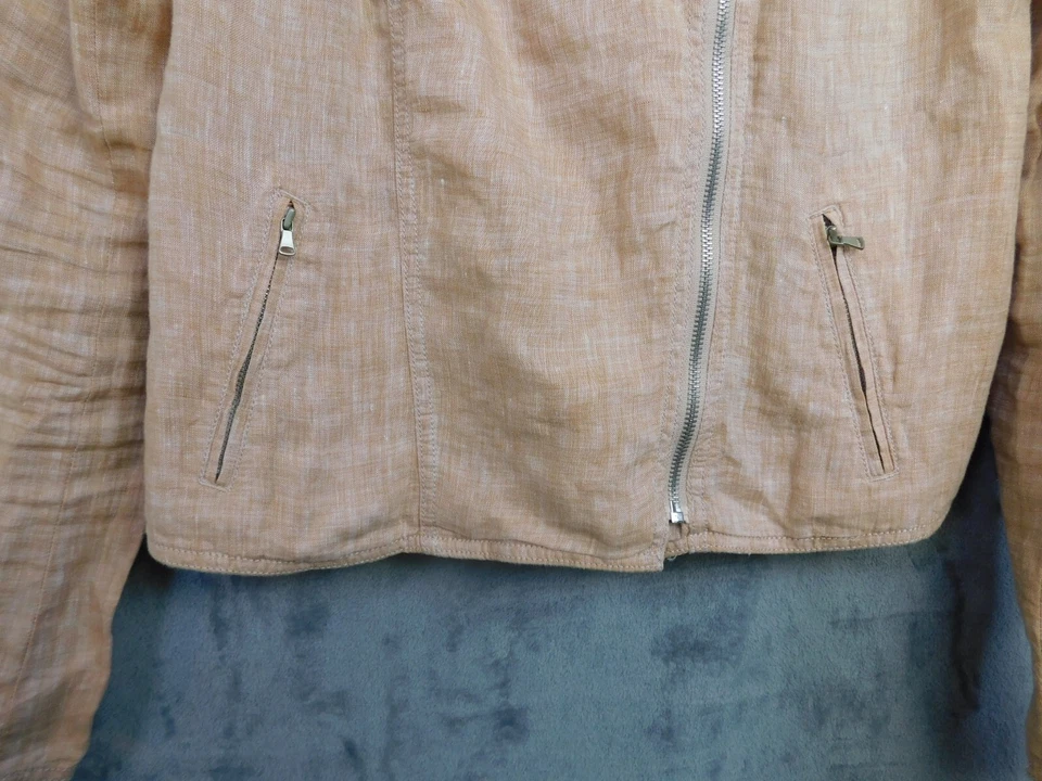 Lou & Grey 夹克女式中号珊瑚色 100% 亚麻骑手摩托海岸海滩 — 第 3/4 张图片