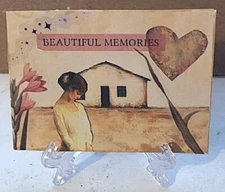 ACEO Art Trading Card ATC Original Collage Beautiful Memories Woman House Heart