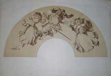 Eventail gravure lithographie par Abel Faivre