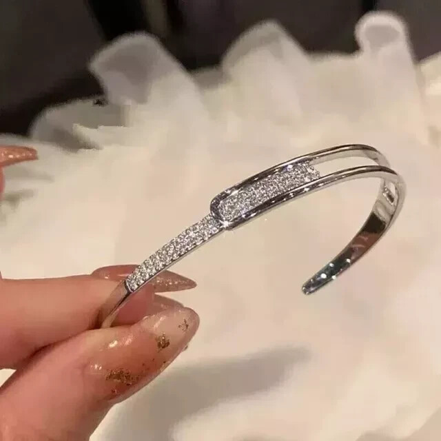 Bangle Belt Buckle Women's Bracelet 14K White Gold Plated Tester Pass Moissanite-image