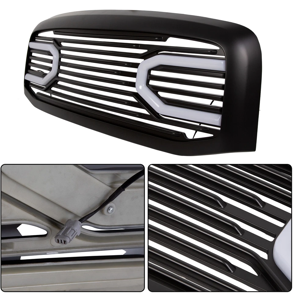 For Dodge RAM 2500 3500 1500 06-09 Front Hood Black Big Horn Grille+Shell+Light Foto 4 de 4