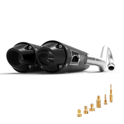 HMF Kawasaki KFX 700 Dual Full Exhaust Black w/Blk Euro + Jets (04-10)