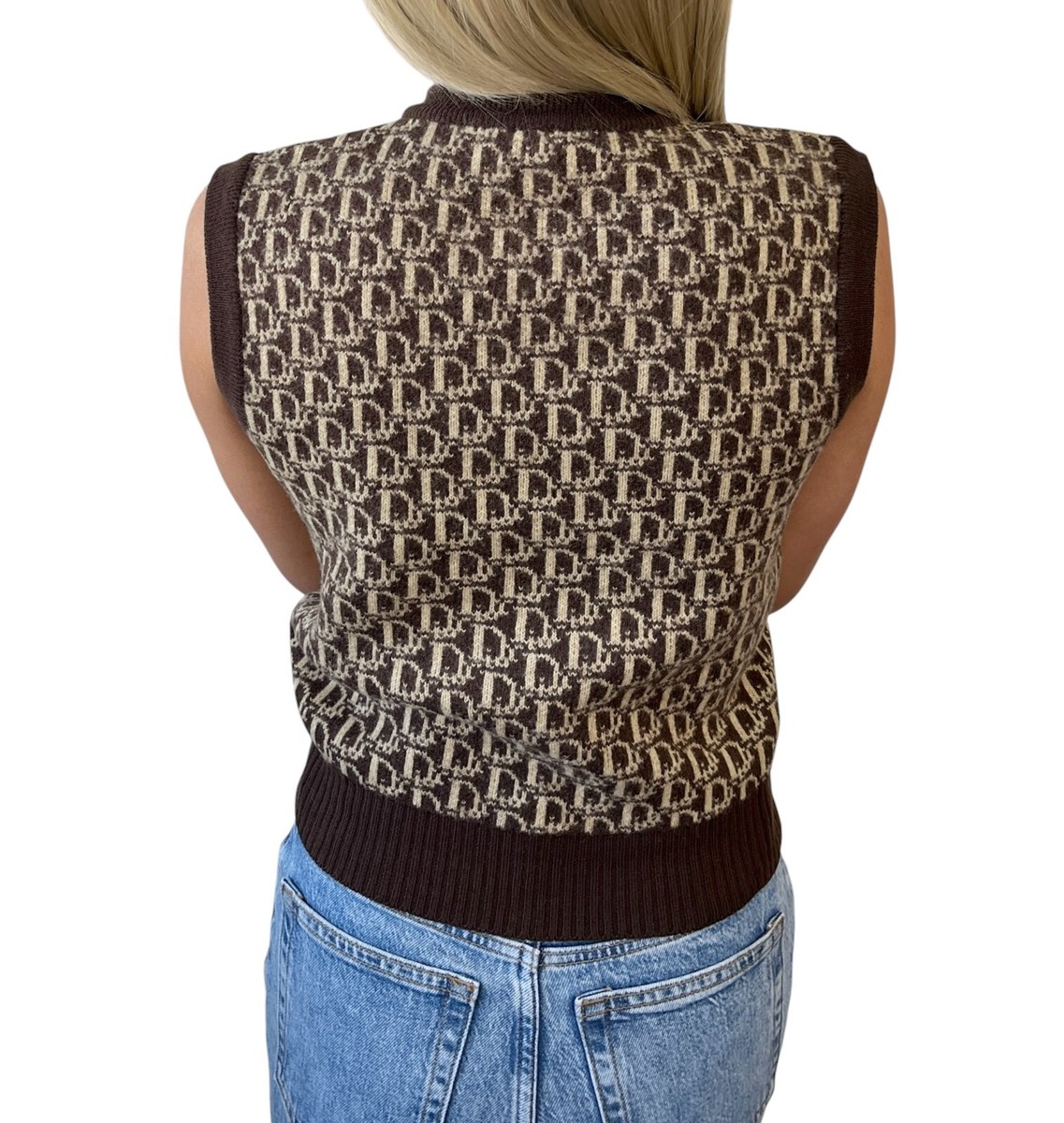 Christian Dior Vintage Trotter Monogram Logo Knit Vest V-neck