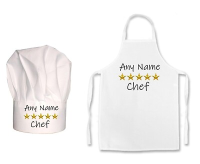 KINDER PERSONALISIERT 5 Sterne Koch Druck Kinder Koch Mütze/Schürze Geschenkset
