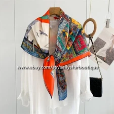 Sallys 100%  Pure Silk Wrap Shawl Bandanna Boat Print Square Stole Scarf 110cm