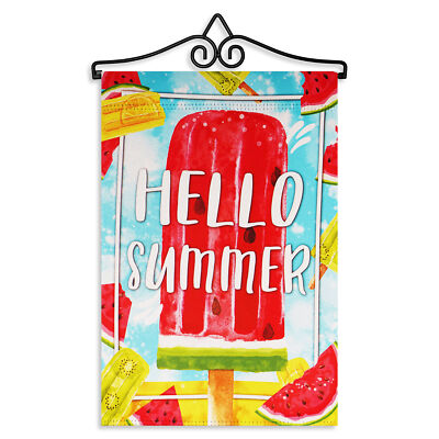 Hanger 14IN & Garden Flag Hello Summer Watermelon Popsicle Printed DS Blockout