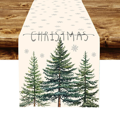 Green Christmas Tree Beige Table Runner Kitchen Dining Coffee Table Decoration