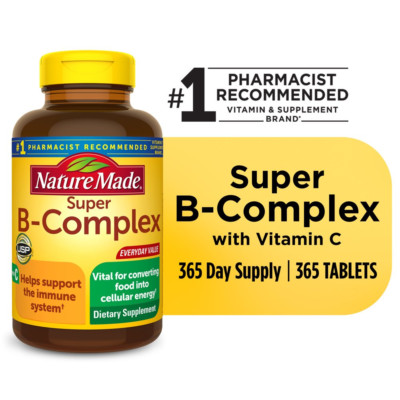 Super B Complex with Vitamin C and Folic Acid Tablets, Dietary Supplement, 365 C
