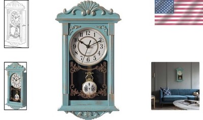Vintage Grandfather-Style Wall Clock in Blue with Pendulum | eBay