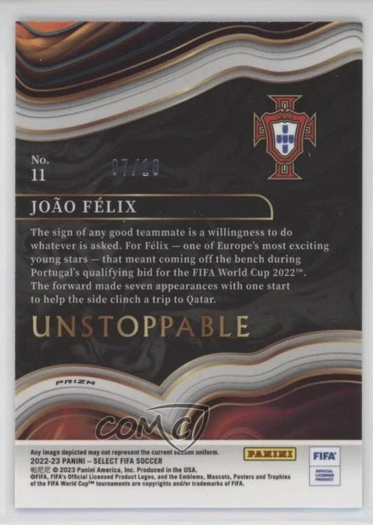 2022-23 Panini Select FIFA Unstoppable Gold Prizm /10 Joao Felix #11 - Image 2 of 2