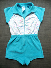 Vintage kids girls beach wear towelling playsuit 1980s 80s Age 5-6 years 116cm