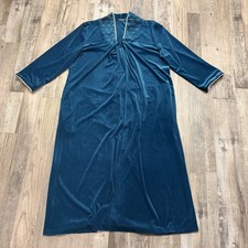 Vintage Green velour Cinema Etoile robe, satin trim Sz L Embroidered Collar