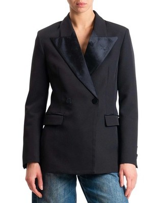 VICOLO women's jacket TF0411 BLACK double-breasted blazer with black satin lapel