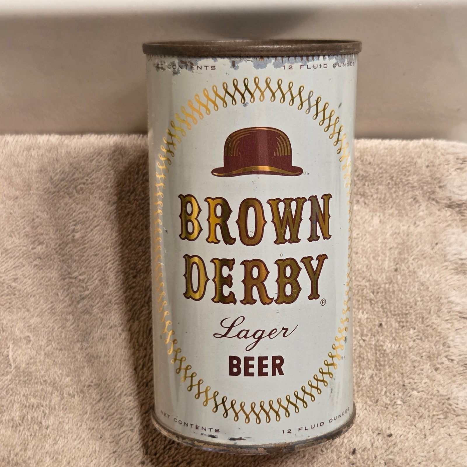 1950s BROWN DERBY by GRACE Flat Top beer can, Santa Rosa, California