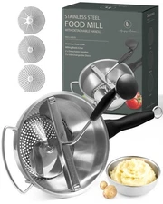 Stainless Steel Food Mill with Detachable Handles – Hand Crank Grinder for Ba...