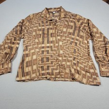 Marina Rinaldi Italian Silk Blouse Womens Medium Size 21 Gold Designer Abstract