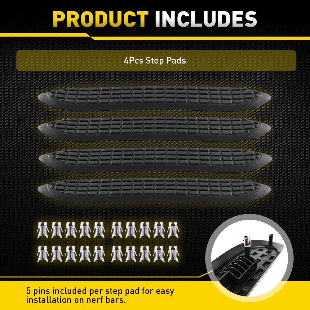For 3 Inch Round Nerf Bars Replacement Step Pad Kit WSP001KIT Black 4-20X
