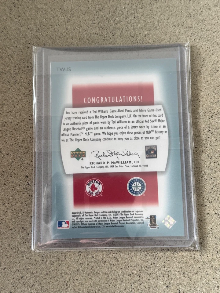 2003 SP Authentic #TWIS Ted Williams / Ichiro Splendid Swatches Relic #/406 - Image 2 of 2