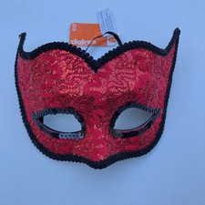 NEW Claire's Red Masquerade Mask Lace Glitter Mardi Gras Costume Halloween