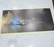 Vtg Spitfire Aviation Art Print by Barrie A.F. Clark RAF WWII Plane Poster Board