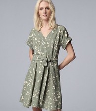 Simply Vera Vera Wang Women’s Green/White Floral V-Neck Wrap Tie Mini Dress, L