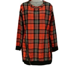 Zara W+B Collection Red Plaid Shift Mini Dress Gold Zipper Details Medium