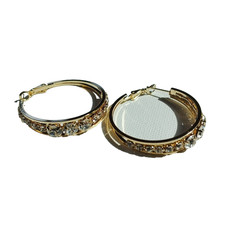 Holiday Women Hoop Earrings Brass Plated Gold Rhinestone Crystal Fashion Jewelry