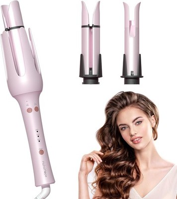 Hahahope 2in1 Automatic Curling Iron Set-1'' Curling Wand& 1.25'' Auto Hair Curler