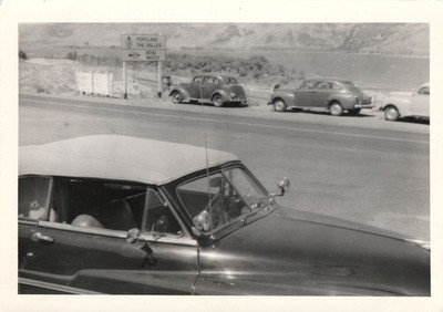 Vintage Photo 1940s Oregon Hwy Cars Sign Portland The Dalles 30 Bend Wasco 97
