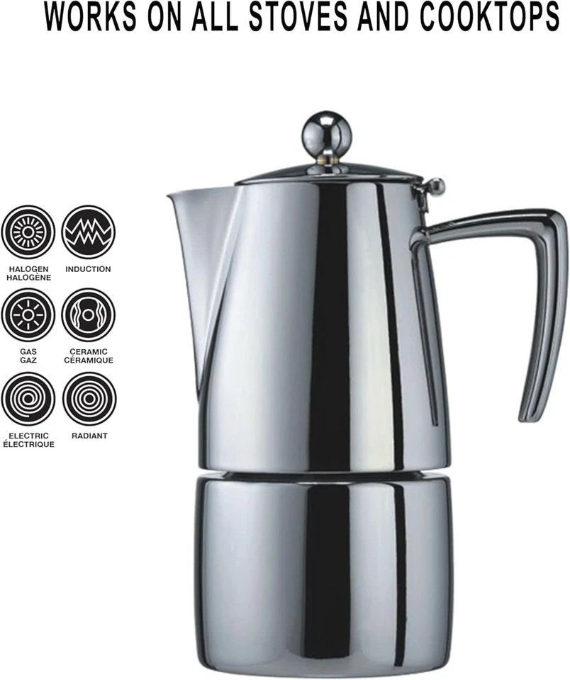 Cafetera espresso Milano de acero inoxidable con estufa Moka Pot, 4 tazas Foto 3 de 4