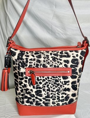 COACH Rory Ocelot Cheetah Crossbody Shoulder Bag Coral Black Ivory; Convertible 
