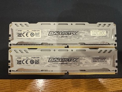 Ballistix by Micron 16GB (2x8gb) DDR4 Ram 2400mhz for gaming/desktop (white)