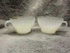Vintage Anchor Hocking White Milk Glass Swirl Tea Cups Gold Rim Set Of 2