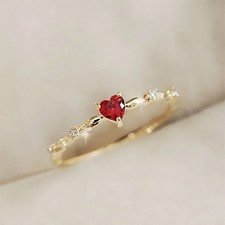 1.50Ct Heart Lab-Created Red Ruby Ring Valentine's Gift For Her 14K Gold Plated