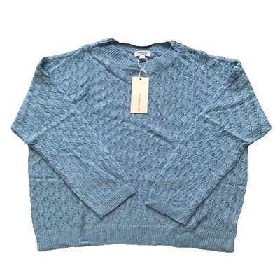 ANNIEWEAR Women's XL Ocean Blue Diamond Knit Sweater NWT Sheer Lightweight