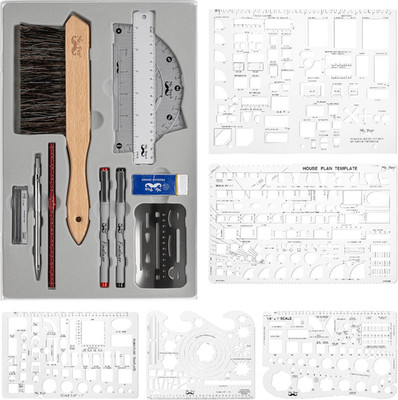 - Professional Drafting Tools & Geometry Set with Case, 17 Pcs, Mechanical Penci
